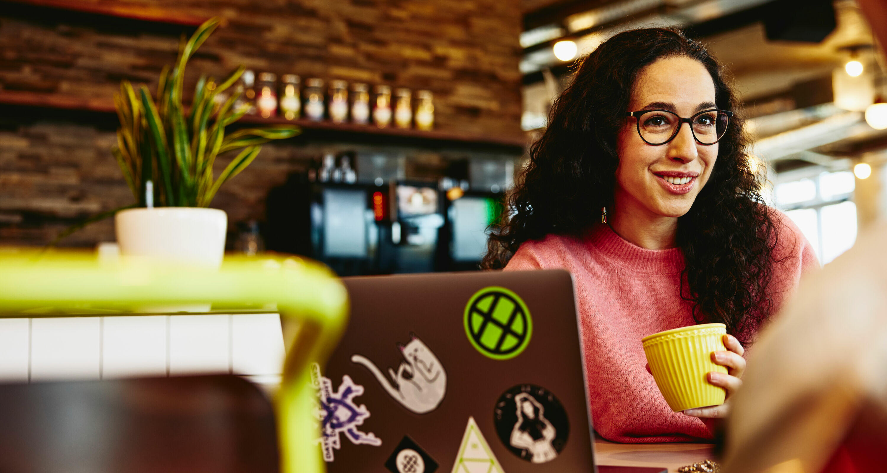 girl with laptop and coffee